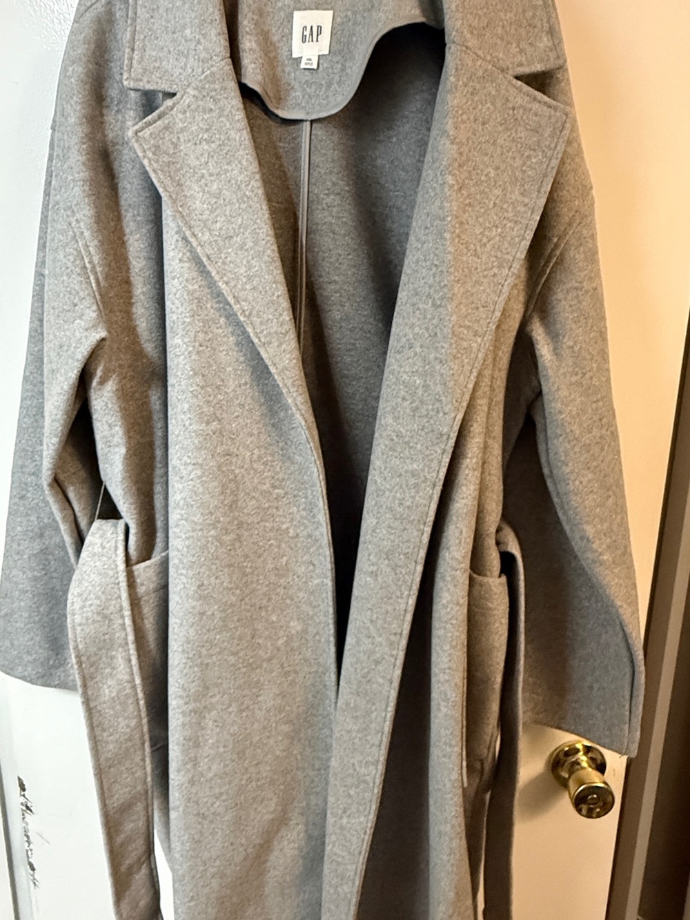 GAP Light Gray Long Trench Length Open-Front Belted Wrap Coat